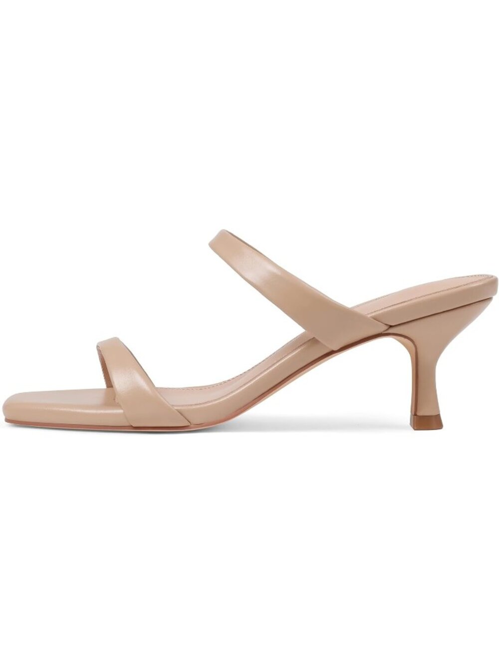 Women's Nude Square Open Toe Two Strap Kitten Fashion Low Sandals Sandals